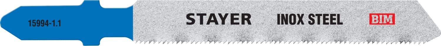 15994-1.1_z02 Полотна STAYER, T118GF, для эл/лобзика, Bi-Metall, по металлу (0,5-1,5мм), T-хвост., шаг 1,1мм, 50мм, 2шт