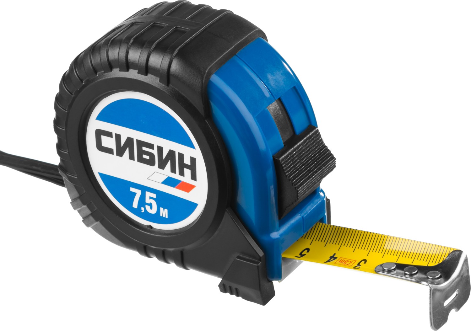 34019-08-25 Рулетка СИБИН, обрезиненный пластиковый корпус, 7,5м/25мм