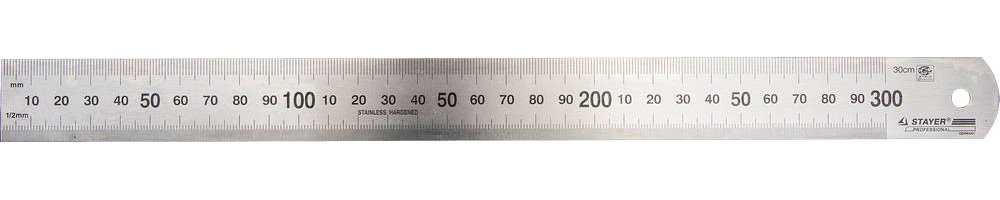 3427-030_z01 Линейка STAYER "PROFI" нержавеющая, двухсторонняя гравированная шкала, 0,3м
