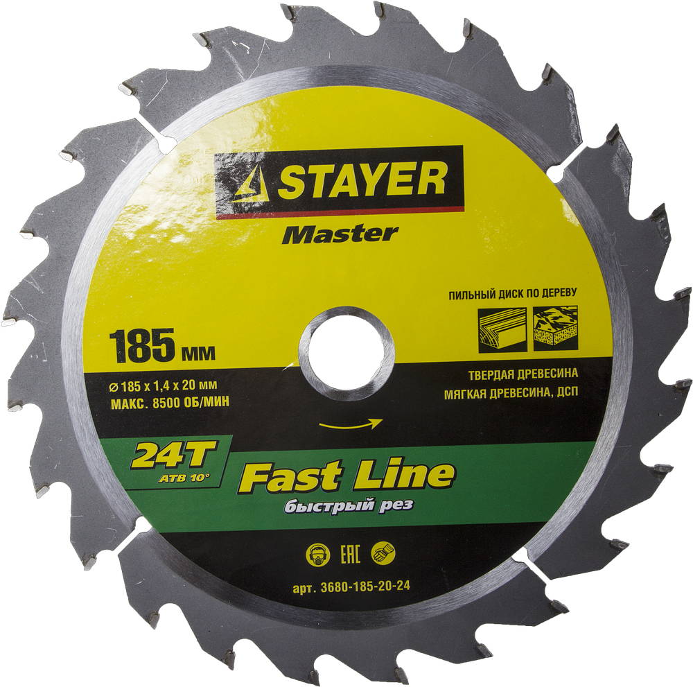 3680-185-20-24 Диск пильный STAYER "MASTER" "FAST-Line" по дереву, 185x20мм, 24Т