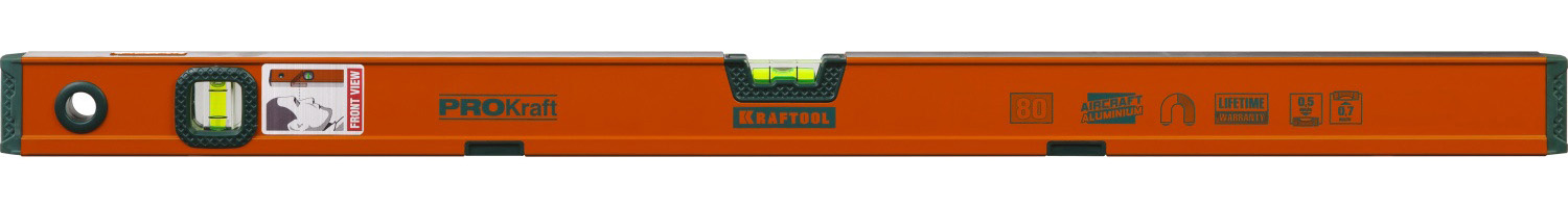 34575-080 Уровень KRAFTOOL "KRAFT-MAX" магнитный, особо усилен, 2 ампулы, 2 фрезерованные базовые поверхности, 80см