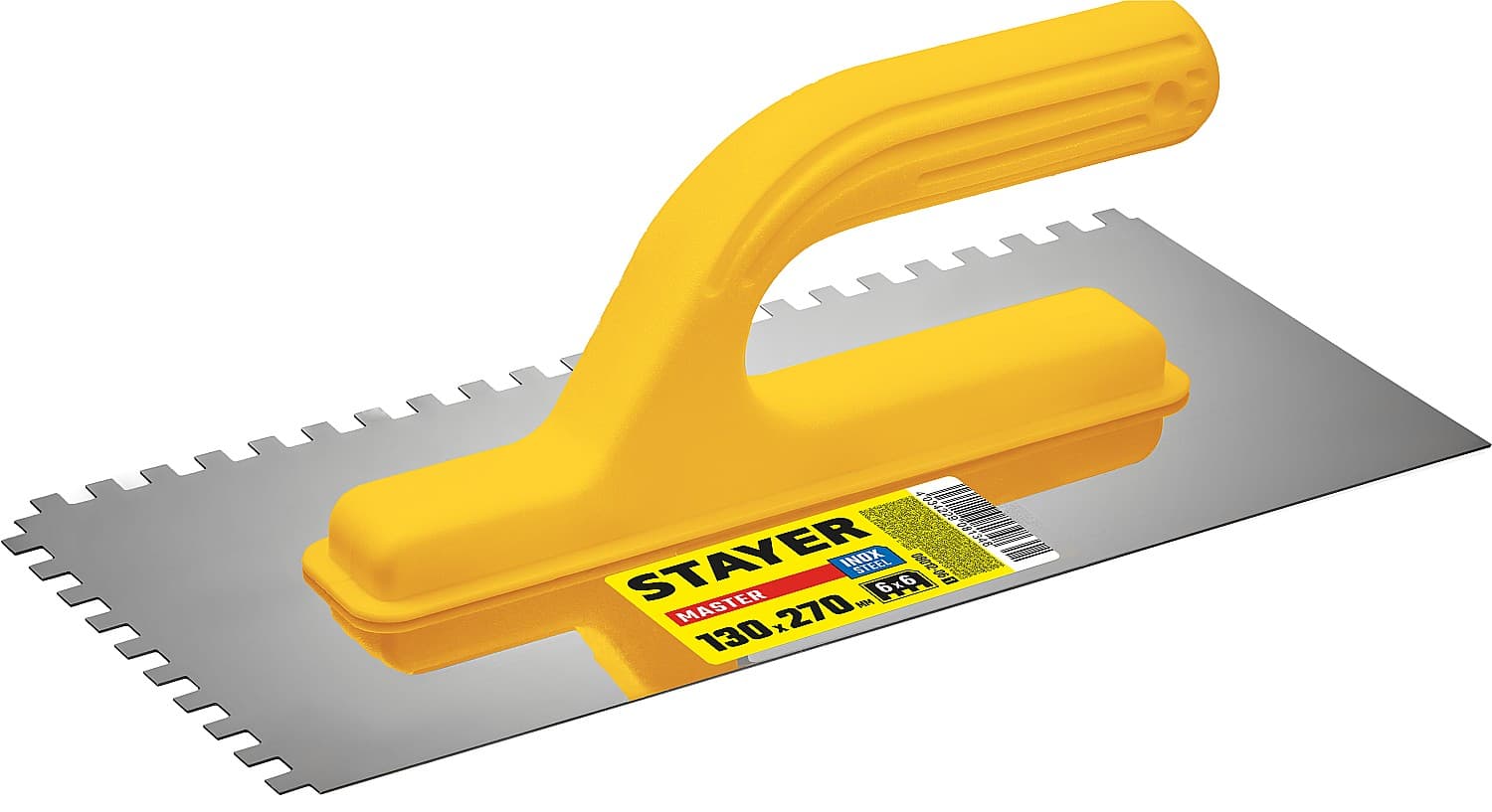 08012-06_z01 STAYER Master 130х270 мм, 6х6 мм, гладилка штукатурная зубчатая нержавеющая с пластиковой ручкой