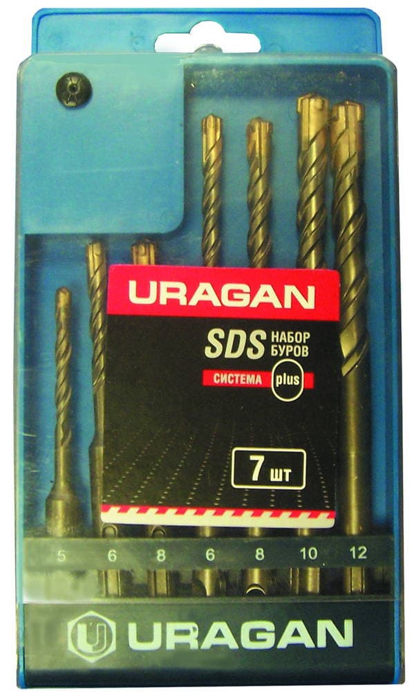901-25554-H7 Набор URAGAN Буры по бетону, хвостовик "SDS-Plus", 5х110; 6х110; 6х160; 8х110; 8х160; 10х160; 12х160мм; 7шт