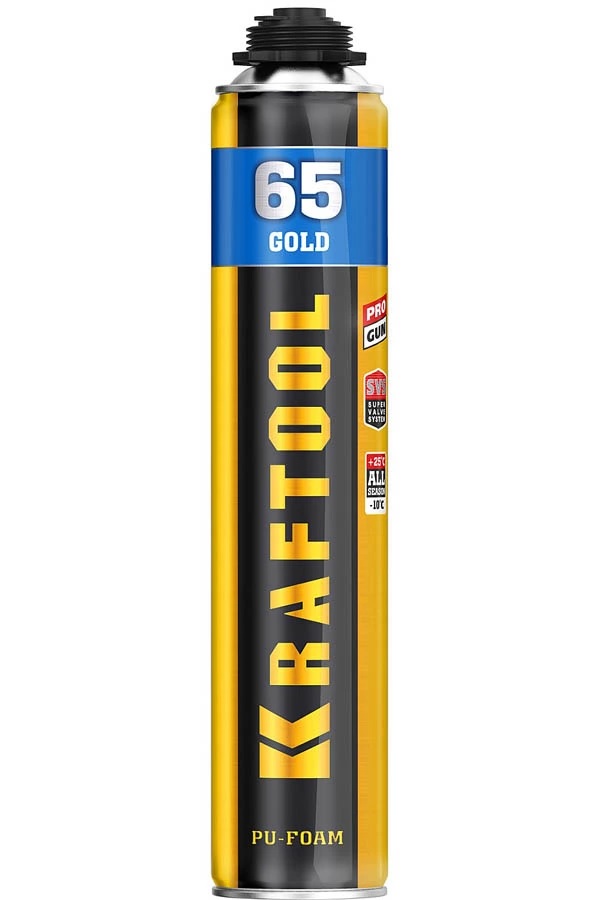 41194 Пена KRAFTOOL Goldkraft GOLD PRO 65 профессиональная, монтажная, пистолетная, всесезонная, 850мл