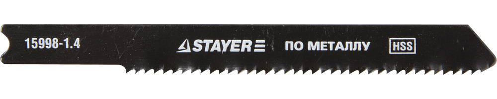 15998-1.4_z01 Полотна STAYER "PROFI", U118A, для эл/лобзика, HSS, по металлу (1,5-2мм), US-хвост., шаг 1,4мм, 50мм, 2шт