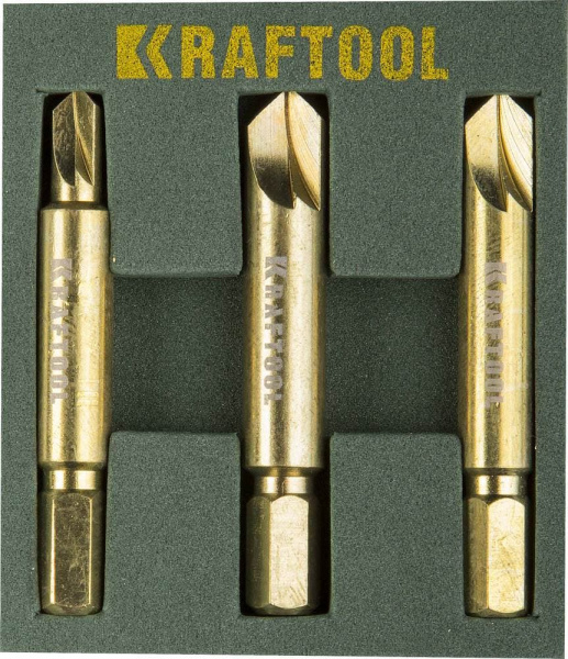 26770-H3 Набор экстракторов KRAFTOOL для выкручивания крепежа с износом граней шлица до 95%.PH1/PZ1,PH2/PZ2,PH3/PZ3,3 предмета