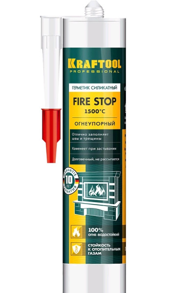 41260-4 Герметик KRAFTOOL KRAFTFLEX FR150 силикатный огнеупорный "+1500 С", жаростойкий, черный, 300мл