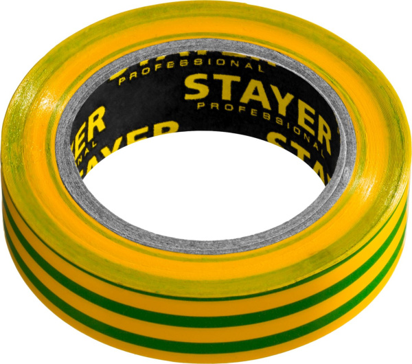12291-S STAYER Protect-10 Изолента ПВХ, не поддерживает горение, 10м (0,13х15 мм), желто-зеленая