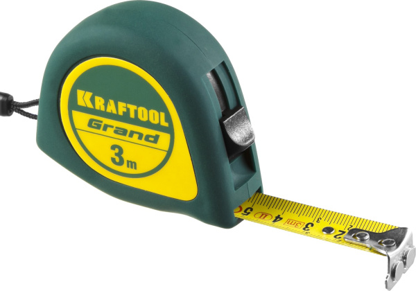 34022-03-16 Рулетка KRAFTOOL GRAND, обрезиненный пластиковый корпус, 3м/16мм