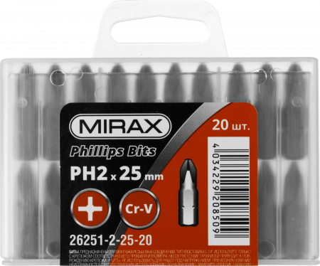 26251-2-25-20 Биты MIRAX PH№2, тип хвостовика C 1/4", длина 25мм, 20шт