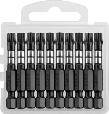 26195-30-50-S10 Биты KRAFTOOL Impact Pro, TORX, тип хвостовика E 1/4", TX30, 50мм, 10шт, в пластиковом боксе