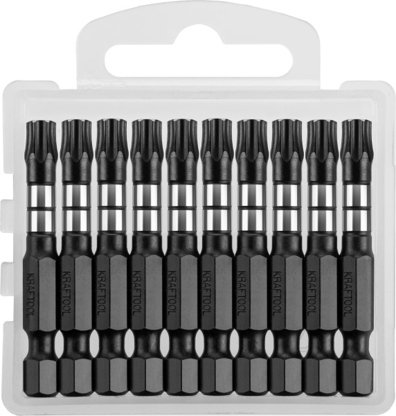 26195-30-50-S10 Биты KRAFTOOL Impact Pro, TORX, тип хвостовика E 1/4", TX30, 50мм, 10шт, в пластиковом боксе