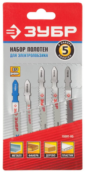 15591-H5 Набор ЗУБР Пилки "МАСТЕР" для эл/лобзика, по дереву и металлу, EU-хвост., 5шт