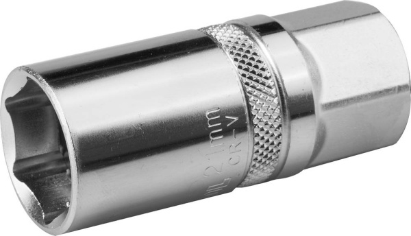 27812-21_z01 Торцовая головка KRAFTOOL "INDUSTRIE QUALITAT", свечная с резин. вставк., Cr-V, FLANK, хромосатинированная, 1/2", 21мм
