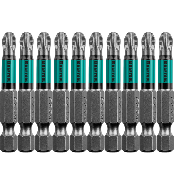 26124-3-50-10 Optimum Line Биты, PZ3, 50 мм, тип хвостовика E 1/4", 10 шт в блистере, KRAFTOOL