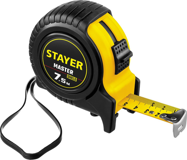 34025-07_z01 STAYER MASTER 7,5м / 25мм рулетка в ударостойком обрезиненном корпусе