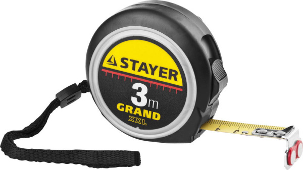 3411-03-16 Рулетка STAYER GRAND, корпус с противоскользящим напылением, упрочненное полотно, 3м/16мм