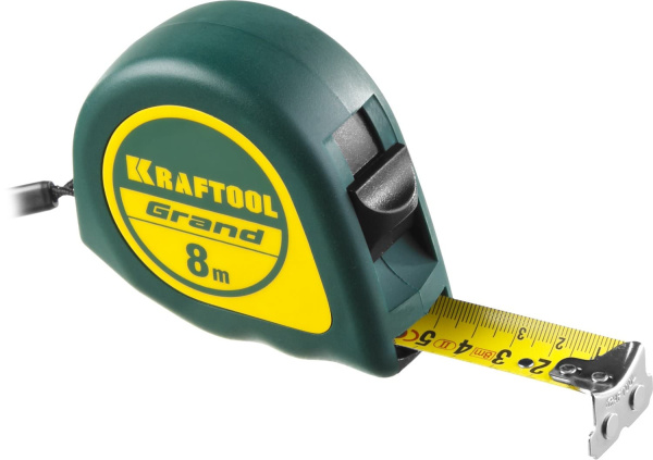 34022-08-25 Рулетка KRAFTOOL GRAND, обрезиненный пластиковый корпус, 8м/25мм