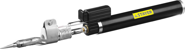 55505-H6 Газовая горелка STAYER "PROFESSIONAL", 2в1, пьезоподжиг, регулировка пламени, 4 насадки, 1200С