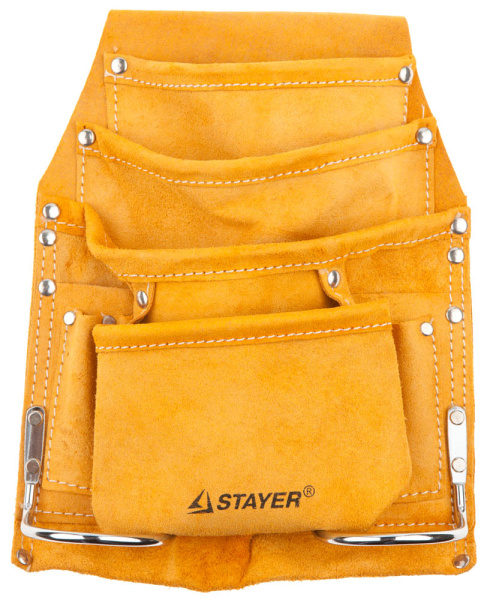 38505 Сумка поясная STAYER "MASTER" для инструментов, кожаная, 8 карманов, 2 скобы