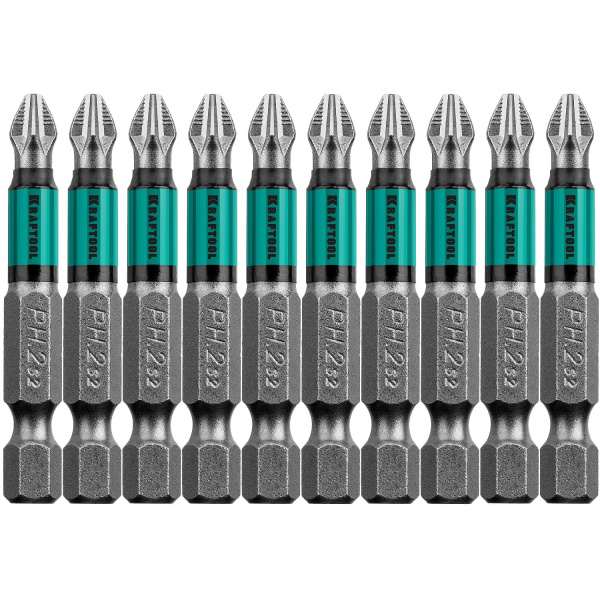 26122-2-50-10 Optimum Line Биты, PH2, 50 мм, тип хвостовика E 1/4", 10 шт в блистере, KRAFTOOL
