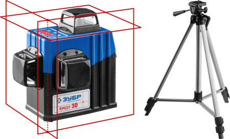 34908-2 Нивелир лазерный линейный "Крест-3D-2", ЗУБР Профессионал, двухлучевой, 20м / 50м (с приемником), точн. 0,3 мм/м, штатив