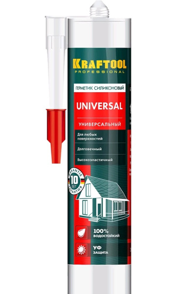 41253-0 Герметик силиконовый KRAFTOOL белый, универсальный, 300мл