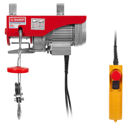 ЗЭТ-250 Тельфер электрический ЗУБР, канатный, 250 кг (без полиспаста 125 кг), 500 Вт