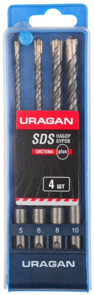 901-25554-H4 Набор URAGAN Буры по бетону, хвостовик SDS-plus, в боксе, 5х160; 6х160; 8х160; 10х160мм; 4шт