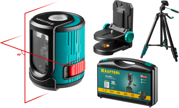 34700-4_z01 KRAFTOOL CL 20 #4 нивелир лазерный, 20 м, IP54, точн. +/-0,2 мм/м, держатель, штатив, в кейcе
