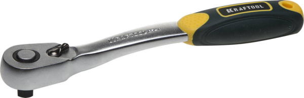27795-3/8_z02 Трещотка для торцовых головок KRAFTOOL "PRO", Сr-V сталь, 72 зубца, изогнутая, 3/8"
