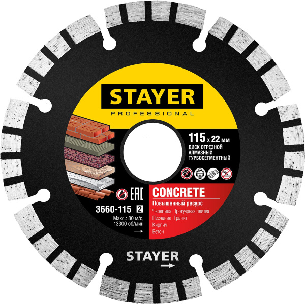 3660-115_z02 CONCRETE 115 мм, диск алмазный отрезной по бетону, кирпичу, плитке, STAYER Professional