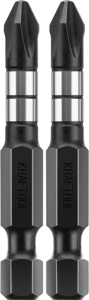 26191-2-50-S2 Биты KRAFTOOL Impact Pro, Philips, тип хвостовика E 1/4", PH2, 50мм, 2шт, на карточке