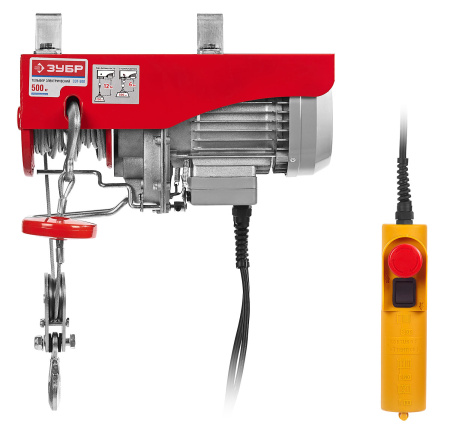 ЗЭТ-500 Тельфер электрический ЗУБР, канатный, 500кг (без полиспаста 250 кг), 900 Вт