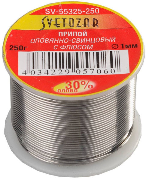 SV-55325-250 Припой СВЕТОЗАР оловянно-свинцовый, 30% Sn / 70% Pb, 250гр