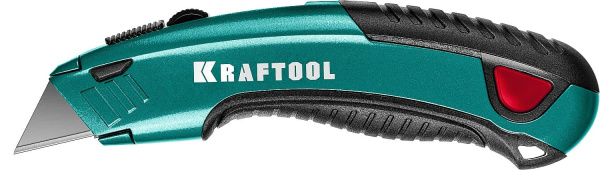 09241_z02 KRAFTOOL GRAND-24, универсальный нож с автостопом, 2 трап. лезвия А24