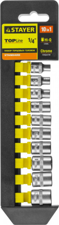 27758-H10 Набор STAYER "STANDARD": Торцовые головки (1/4") на пластиковом рельсе, 4-13мм, 10 предметов