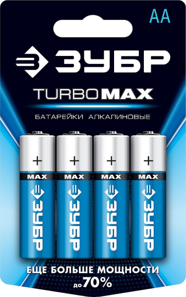 59206-4C_z01 Щелочная батарейка 1.5 В, тип АА, 4 шт, ЗУБР Turbo-MAX
