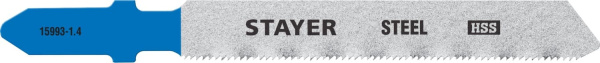 15993-1.4_z02 Полотна STAYER, T118A, для эл/лобзика, HSS, по металлу (1,5-2мм), T-хвост., шаг 1,2мм, 50мм, 2шт