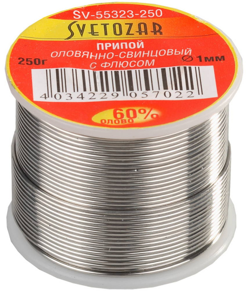 SV-55323-250 Припой СВЕТОЗАР оловянно-свинцовый, 60% Sn / 40% Pb, 250гр