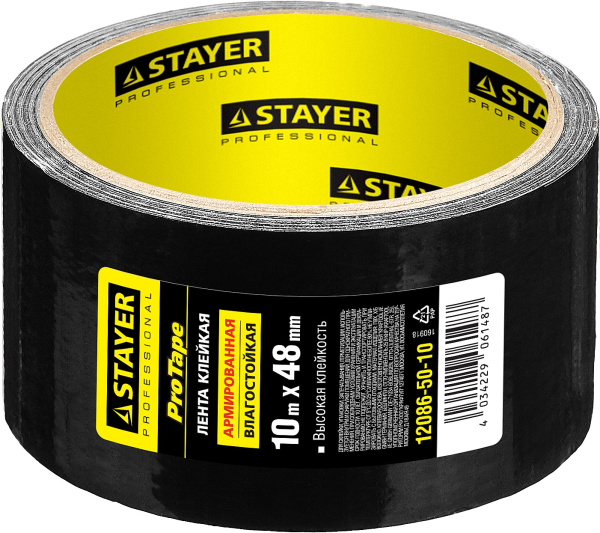 12086-50-10 Армированная лента, STAYER Professional, универсальная, влагостойкая, 48мм х 10м, черная