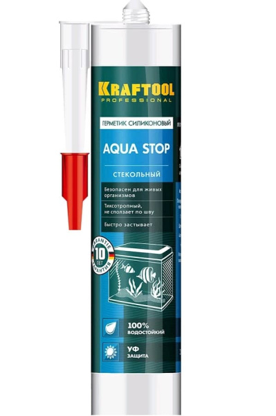 41256-2 Герметик KRAFTOOL KRAFTSeal GX107 "AQUA STOP" силиконовый стекольный, прозрачный, 300мл