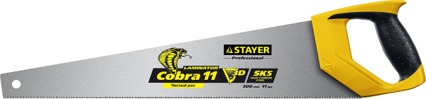 1516-50 Ножовка многоцелевая (пила) COBRA Laminator 500мм, 11TPI, 3D высокоточный рез ламинир. дерев. и пластик. панелей, подоконников и труб, STAYER