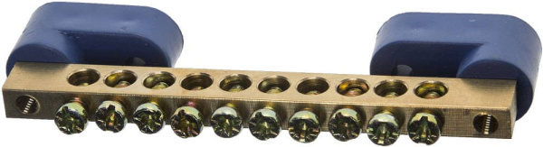 49809-10 Шина СВЕТОЗАР нулевая на 2-х угловых изоляторах, поворотная,макс. ток 100А, 5,2мм, 10 полюсов