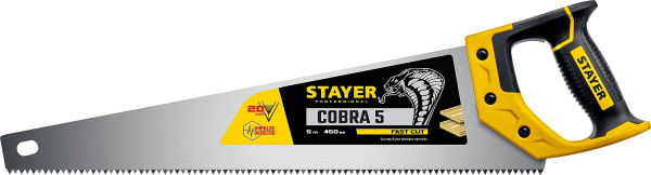 1506-45_z02 Ножовка по дереву (пила) "Cobra 5" 450 мм, 5 TPI, прямой крупный зуб, быстрый рез поперек волокон, для крупных и средних заготовок, STAYER