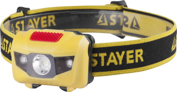 56568 Фонарь STAYER "MASTER" налобный светодиодный, 1Вт(80Лм)+2LED, 4 режима, 3ААА