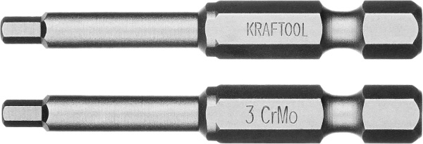 26127-3-50-2 Биты "X-DRIVE" торсионные кованые, обточенные, KRAFTOOL Cr-Mo сталь, тип хвостовика E 1/4", HEX3, 50мм, 2шт