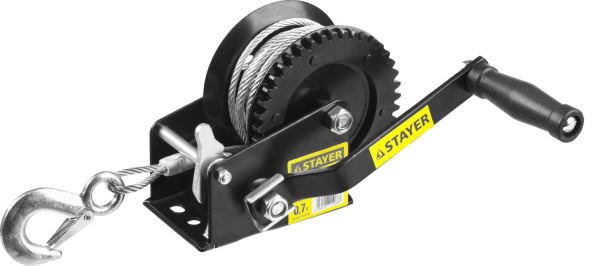 43112-0.7 Лебедка ручная барабанная STAYER "MASTER", тяговая, тросовая, 0,7т, 8м