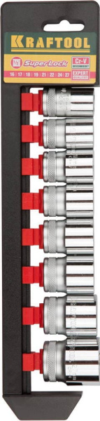 27864-H8_z01 Набор KRAFTOOL "EXPERT QUALITAT" Торцовые головки "SUPER LOCK", 1/2", 16-27мм, 8 предметов