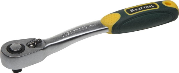 27795-1/4_z02 Трещотка для торцовых головок KRAFTOOL "PRO", Сr-V сталь, 72 зубца, изогнутая, 1/4"